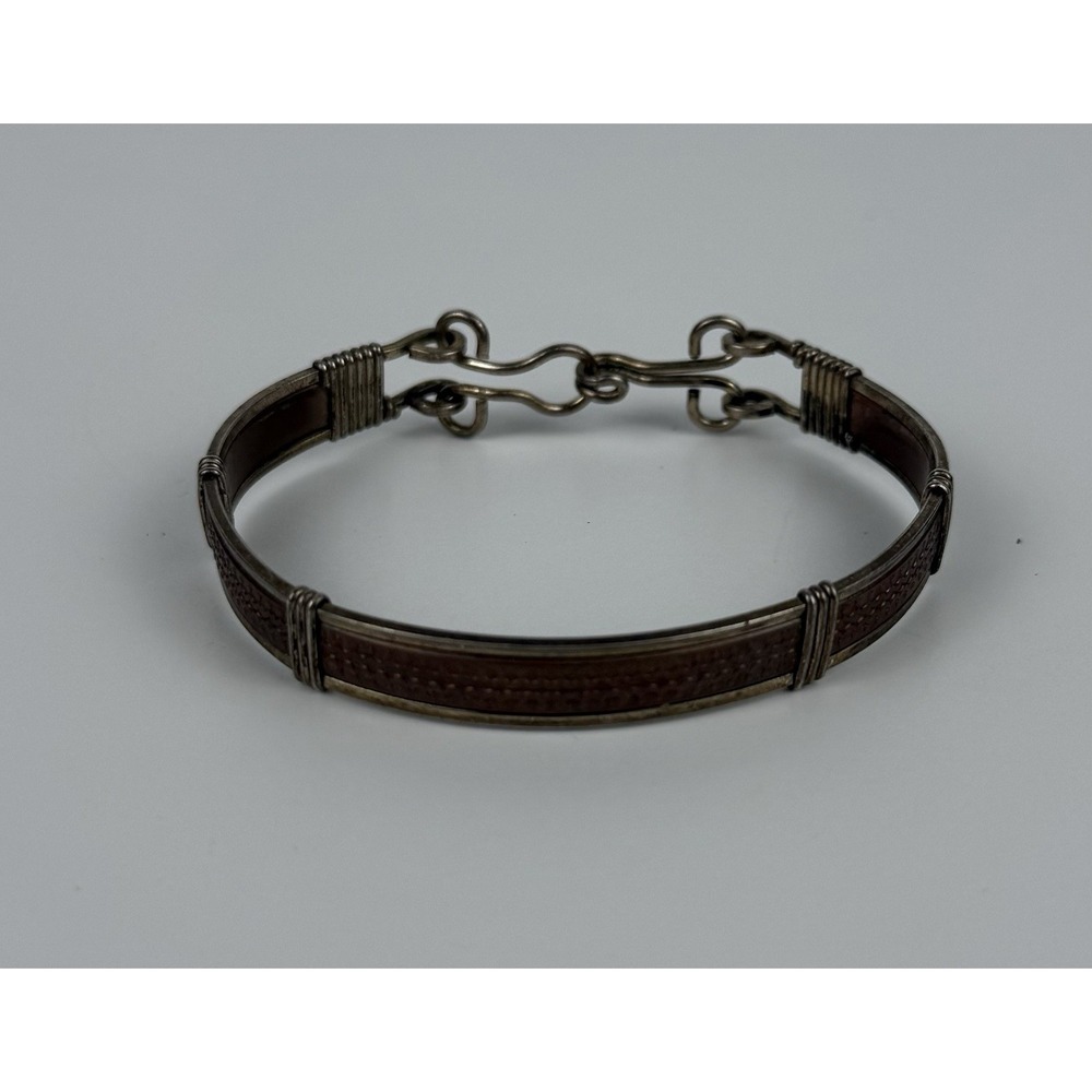 Vintage Copper & Silver Tone Cuff Bracelet Hook Clasp Artisan Boho Unisex